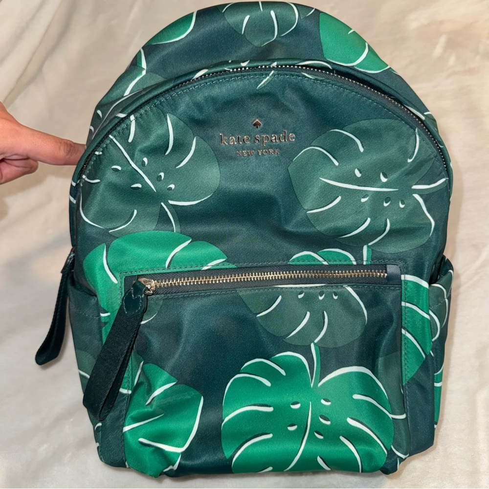 Kate Spade Green Leaf Print Backpack